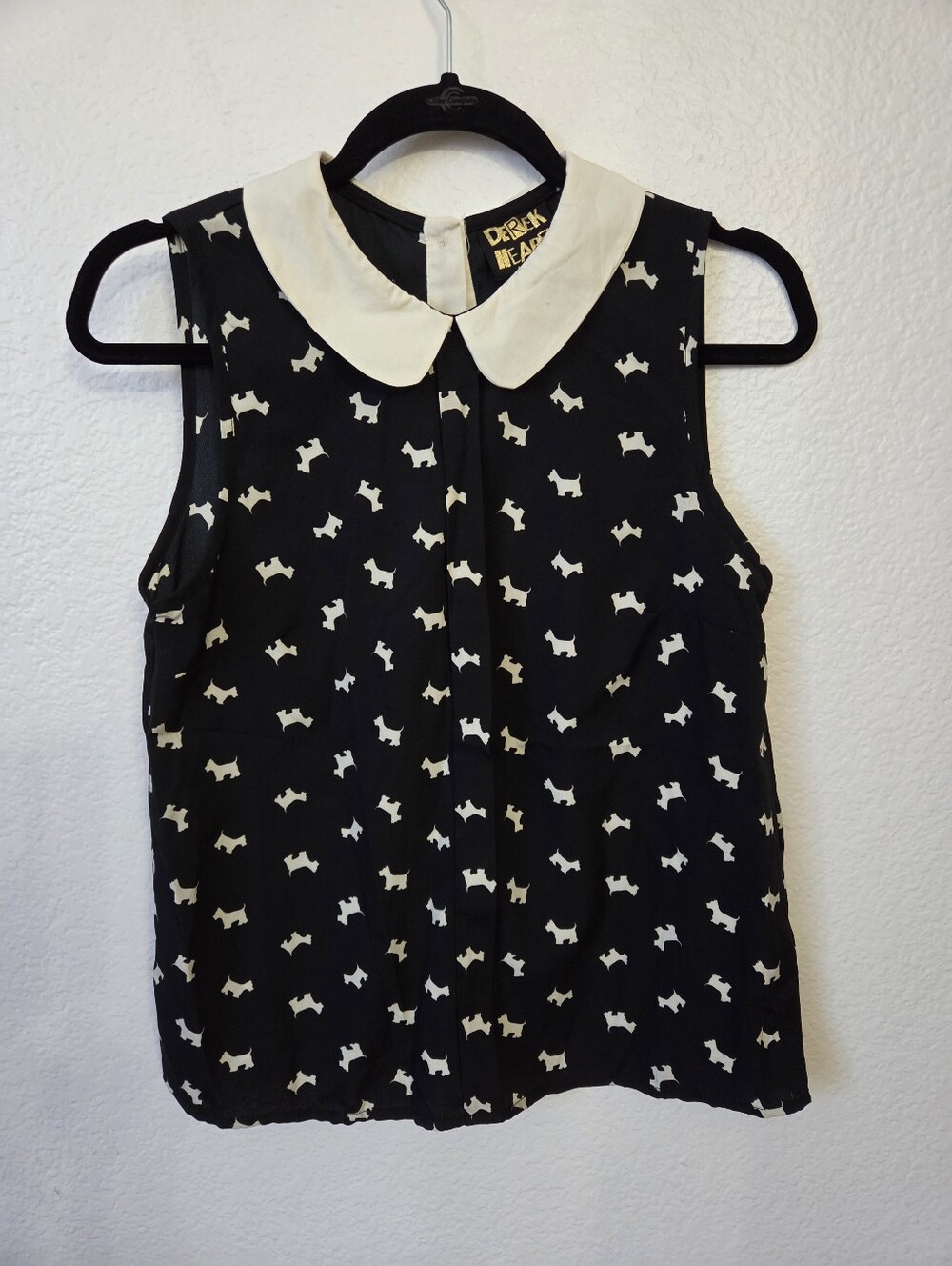 Derek Heart Scottie Dog Print Black Sleeveless Top Women's Size Small